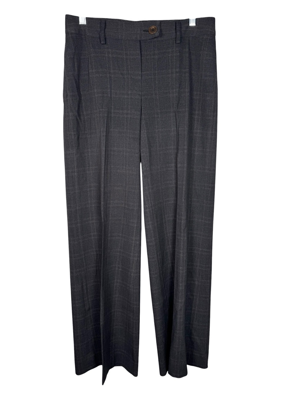 CAbi “Lauren” Dark Grey Plaid Wide Leg Trousers Size 2
